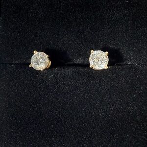 Classic 14k Gold Round 1ct Natural Diamond Stud Earrings